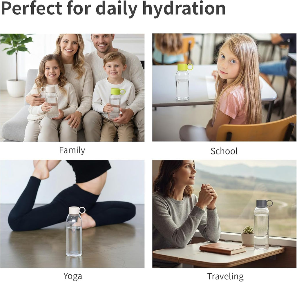 emoi 15oz Kids Water Bottle, Clear Reusable Leak Proof BPA-Free Water Bottles for Boys Girls Men Women Ideal Size for School Travel Hiking Gym Office Ideal for Daily Hydration/White